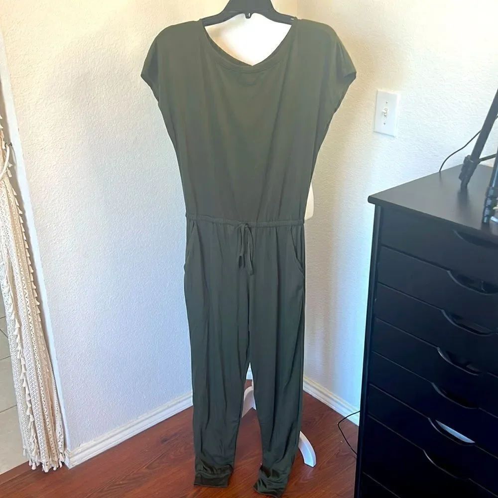 Dark Camo Green Cap Sleeve Jumpsuit ~ Size Medium